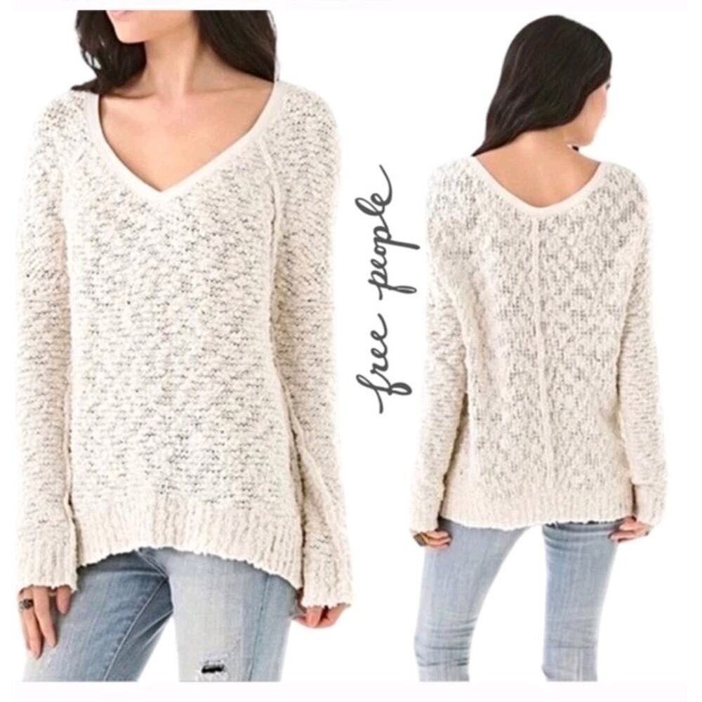 Free People Long Sleeve Pullover Songbird Sweater Ivory (READ DESC) Teddy Size M
